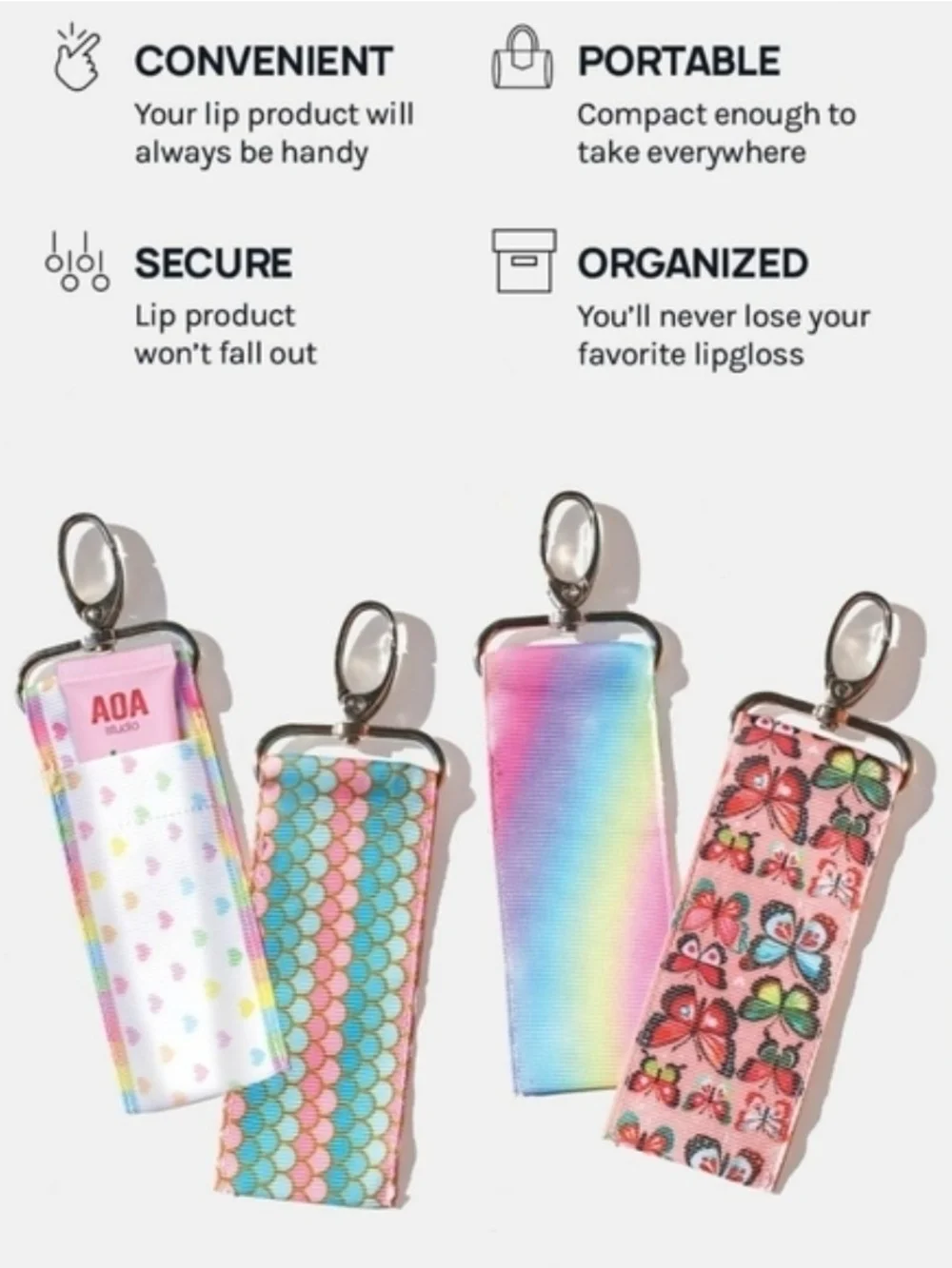 Lip Gloss/ Lip Balm Holder with Keychain In Butterflies BNIB